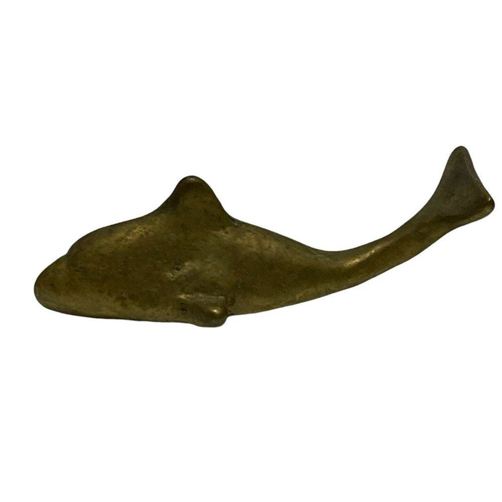 Vintage Solid Brass Dolphin Figurine Made Taiwan Nautical Beach Decor Patina